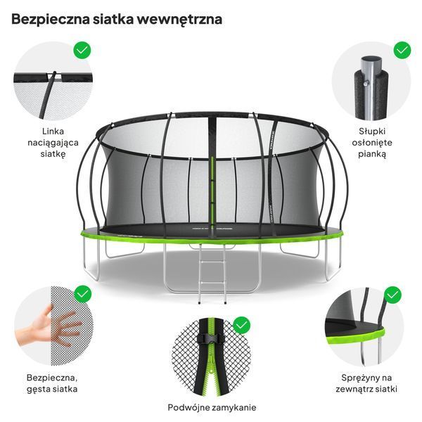 Батут Zipro Jump Pro Premium з внутрішньою сіткою 16 футів 496 см чорно-зелений 5902659843197 фото