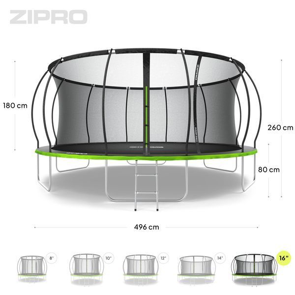 Батут Zipro Jump Pro Premium з внутрішньою сіткою 16 футів 496 см чорно-зелений 5902659843197 фото