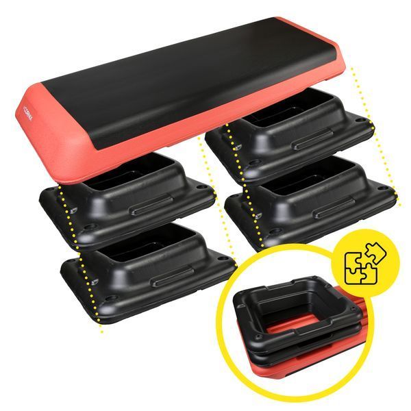 Степ-платформа Cornix Pro 3-ступінчаста 109x41x10-20 см &ndash; регульована платформа для аеробіки та силових вправ, чорна/червона XR-0404 фото