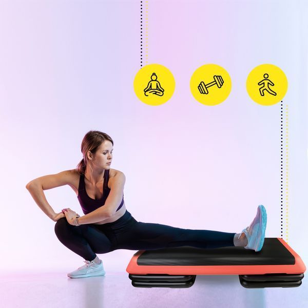 Степ-платформа Cornix Pro 3-ступінчаста 109x41x10-20 см &ndash; регульована платформа для аеробіки та силових вправ, чорна/червона XR-0404 фото