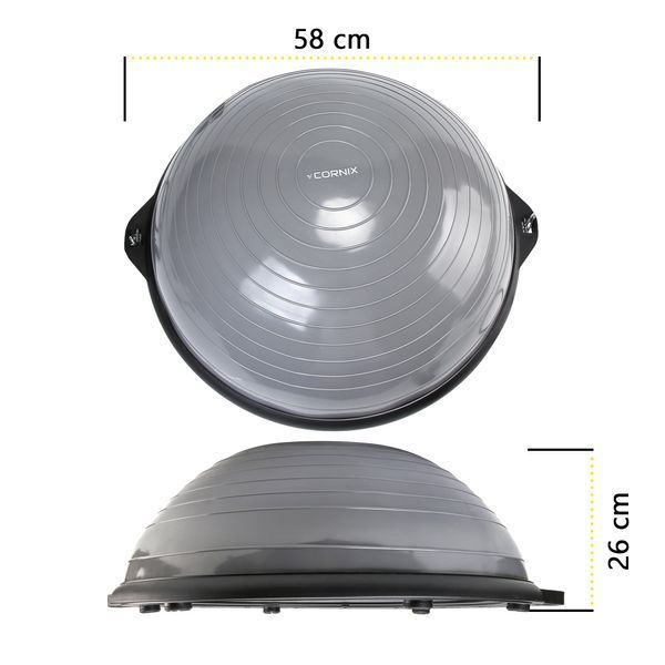 Балансувальна платформа (півсфера) Cornix Bosu Ball XR-0455 58 см з еспандерами сірий XR-0455 фото