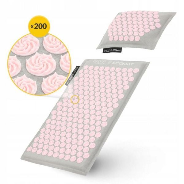 Килимок акупунктурний з подушкою 4FIZJO Eco Mat Аплікатор Кузнєцова Grey/Pink (P-5907739312174) 145447-2692 фото