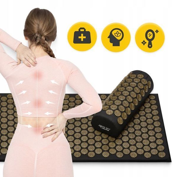 Килимок акупунктурний з валиком 4FIZJO Classic Mat XL Аплікатор Кузнєцова Black/Gold (P-5907739315052) 154224-2692 фото