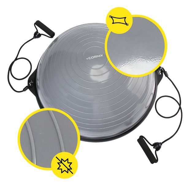 Балансувальна платформа (півсфера) Cornix Bosu Ball XR-0455 58 см з еспандерами сірий XR-0455 фото