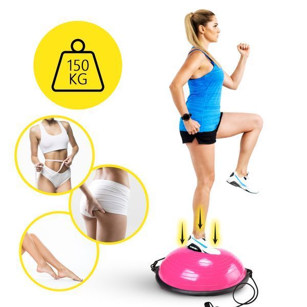 Балансувальна платформа (півсфера) Cornix Bosu Ball XR-0456 58 см з еспандерами рожевий XR-0456 фото