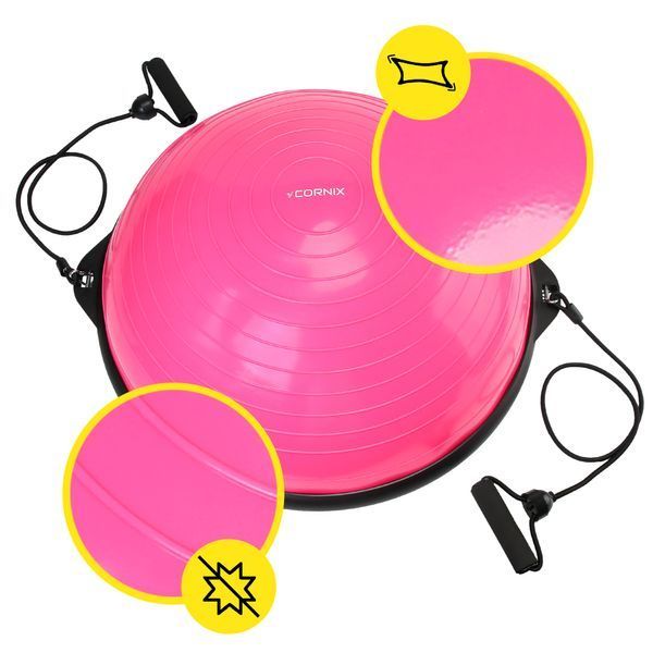 Балансувальна платформа (півсфера) Cornix Bosu Ball XR-0456 58 см з еспандерами рожевий XR-0456 фото