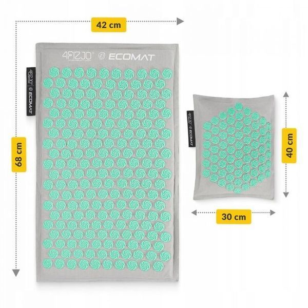 Килимок акупунктурний з подушкою 4FIZJO Eco Mat Аплікатор Кузнєцова Grey/Mint (P-5907739312181) 145448-2692 фото