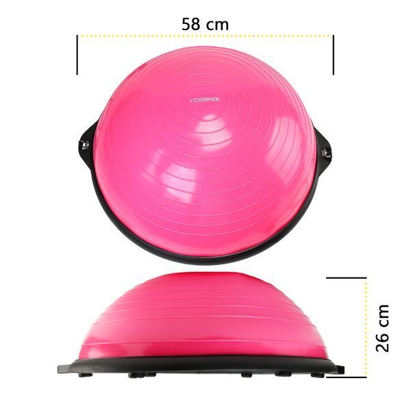 Балансувальна платформа (півсфера) Cornix Bosu Ball XR-0456 58 см з еспандерами рожевий XR-0456 фото