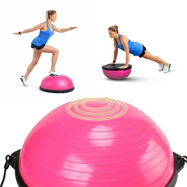 Балансувальна платформа (півсфера) Cornix Bosu Ball XR-0456 58 см з еспандерами рожевий XR-0456 фото