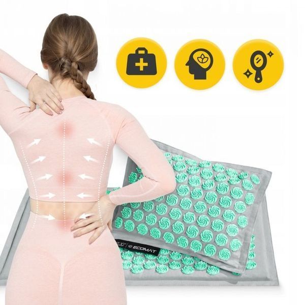 Килимок акупунктурний з подушкою 4FIZJO Eco Mat Аплікатор Кузнєцова Grey/Mint (P-5907739312181) 145448-2692 фото