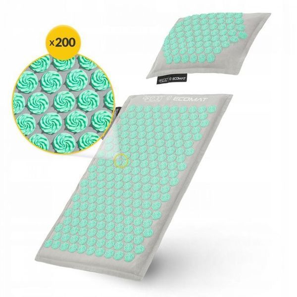 Килимок акупунктурний з подушкою 4FIZJO Eco Mat Аплікатор Кузнєцова Grey/Mint (P-5907739312181) 145448-2692 фото