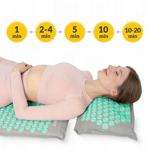 Килимок акупунктурний з подушкою 4FIZJO Eco Mat Аплікатор Кузнєцова Grey/Mint (P-5907739312181) 145448-2692 фото