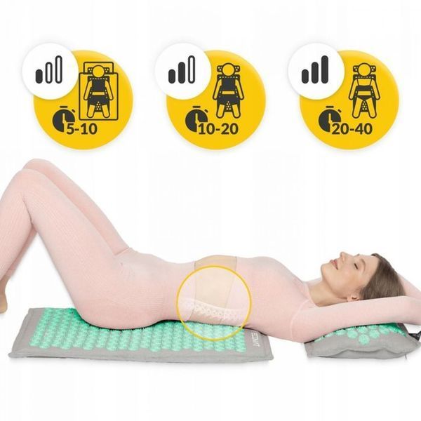 Килимок акупунктурний з подушкою 4FIZJO Eco Mat Аплікатор Кузнєцова Grey/Mint (P-5907739312181) 145448-2692 фото