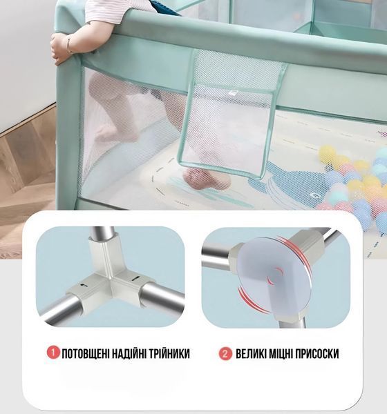 Дитячий манеж Terrio Classic XL 180х200 см Сірий з двома ручками і 60 різнокольоровими м'ячами TQ-312G фото