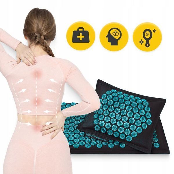 Килимок акупунктурний з подушкою 4FIZJO Eco Mat Аплікатор Кузнєцова Black/Blue (P-5907739316684) 154680-2692 фото