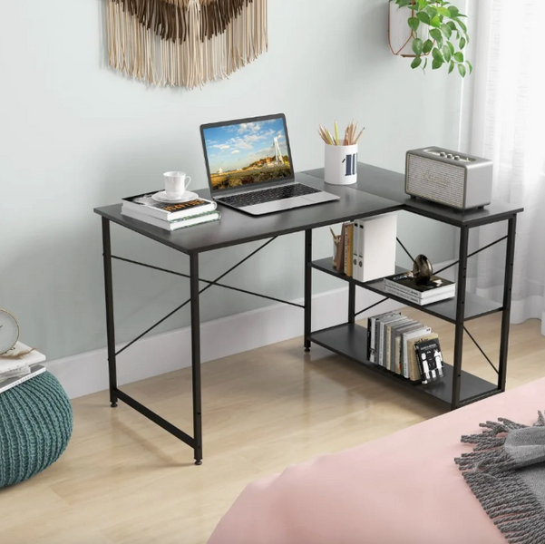 Комп'ютерний стіл Costway Adler L-подібний з полицями в стилі Loft чорний 5903032062380 фото