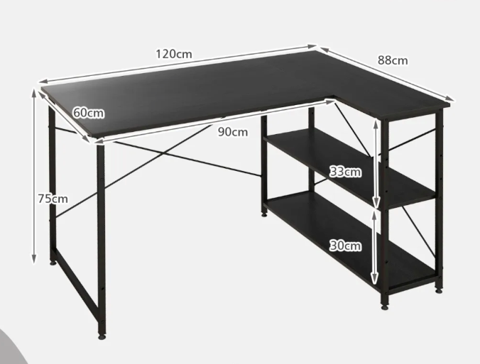Комп'ютерний стіл Costway Adler L-подібний з полицями в стилі Loft чорний 5903032062380 фото