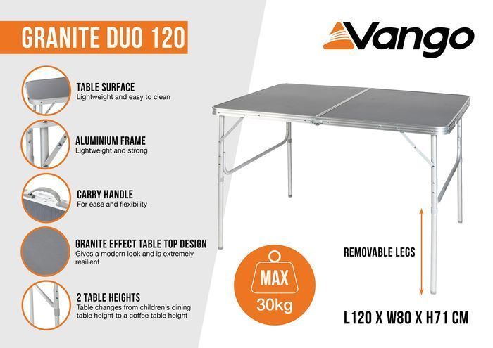 Стіл кемпінговий Vango Granite Duo 120 Table Excalibur (TBNGRANITE27086) 148585-1285036 фото