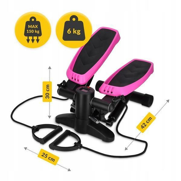 Степпер (міні-степпер) 4FIZJO Evo з еспандерами Black/Pink (P-5905973403870) 147881-2692 фото