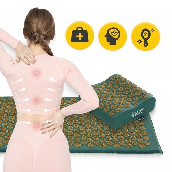 Килимок акупунктурний з подушкою 4FIZJO Ergo Mat XL Аплікатор Кузнєцова Navi Green/Gold (P-5907739315083) 144690-2692 фото