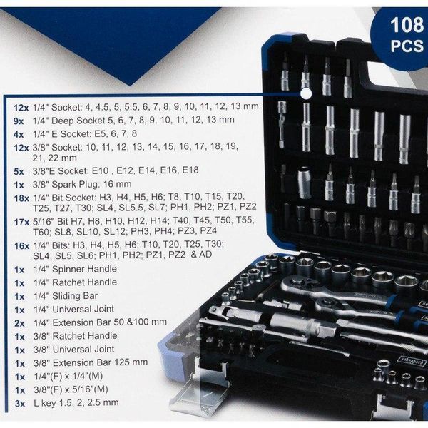 Набір інструментів 108 предметів 1/4", 3/8" SCHEPPACH SCH-41082-5DS &mdash; повний комплект для дому та майстерні 60771 фото